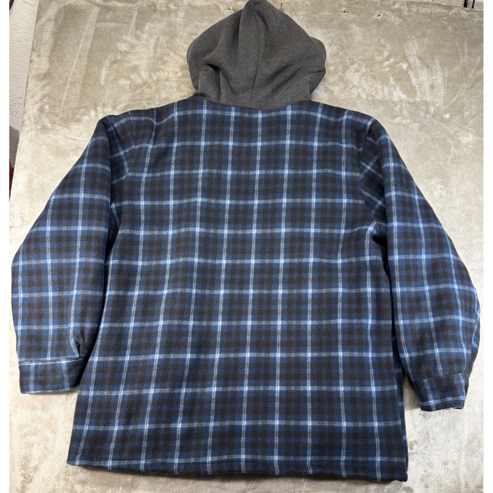 Visive Hooded Fleece Shirt Jacket Mens 4XL Blue Plaid Sherpa Lined - Picture 2 of 5